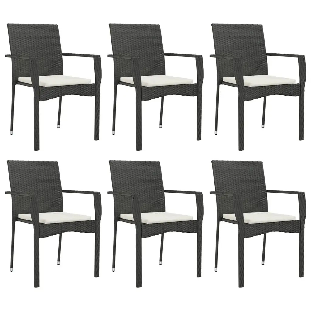 7 Piece Garden Dining Set Outdoor Furniture Black Poly Rattan with Cushions