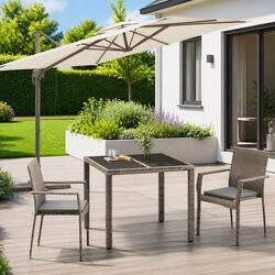 Garden Dining Set 3 Piece Outdoor Furniture Grey Patio Table Chairs Cushions