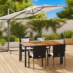 5 Piece Outdoor Garden Dining Set Black Poly Rattan Chair Table Patio Furniture