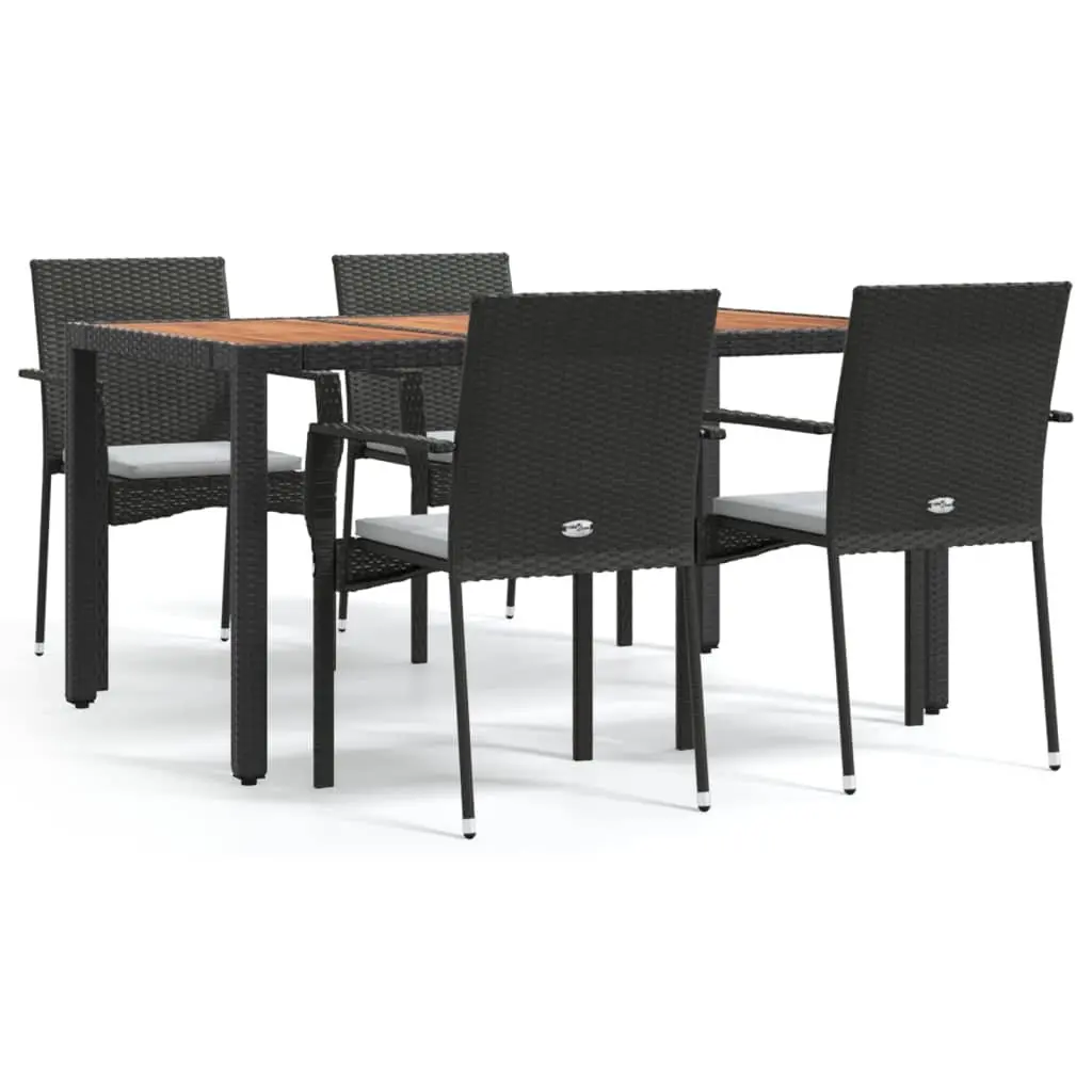 5 Piece Outdoor Garden Dining Set Black Poly Rattan Chair Table Patio Furniture