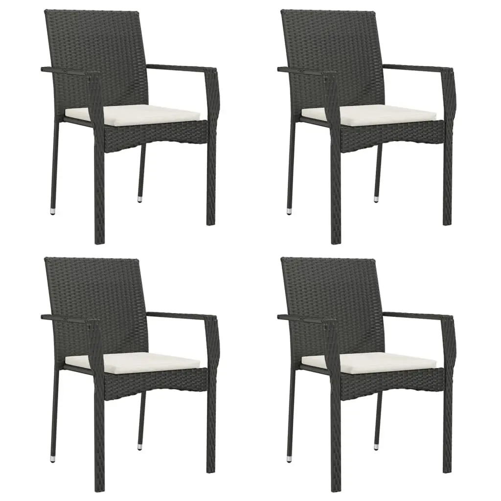 5 Piece Outdoor Garden Dining Set Black Poly Rattan Chair Table Patio Furniture