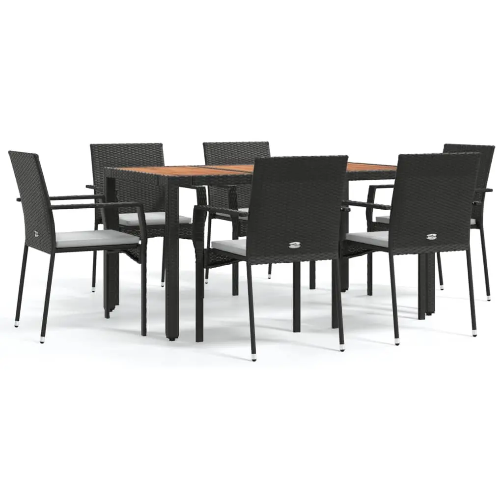 7 Piece Outdoor Garden Dining Set Black Poly Rattan Chair Table Patio Furniture