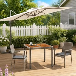 Outdoor Garden Dining Set 3 Piece Grey Poly Rattan Chair Table Patio Furniture