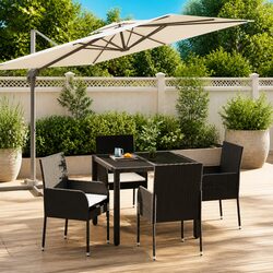 5 Piece Garden Dining Set Outdoor Furniture Black Poly Rattan Chairs Table