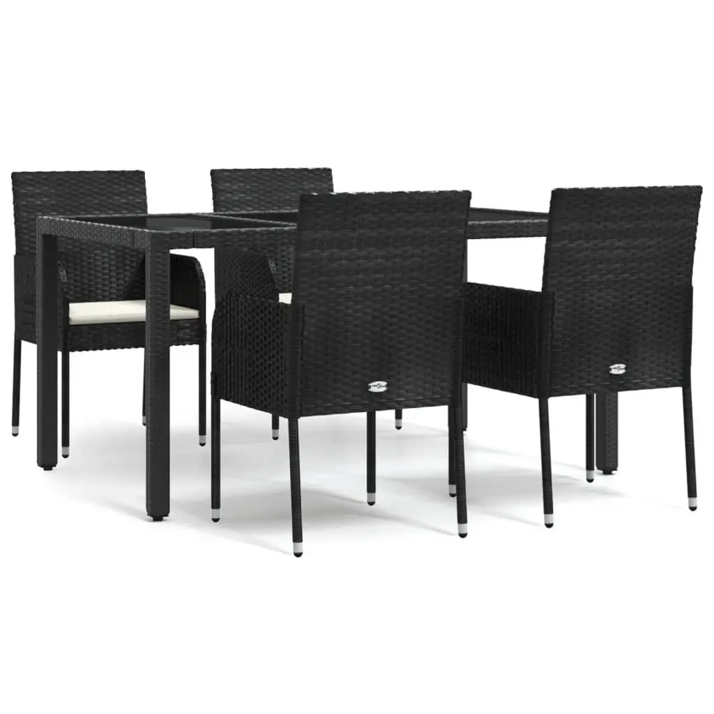 5 Piece Outdoor Garden Dining Set with Cushions Black Poly Rattan Patio Table