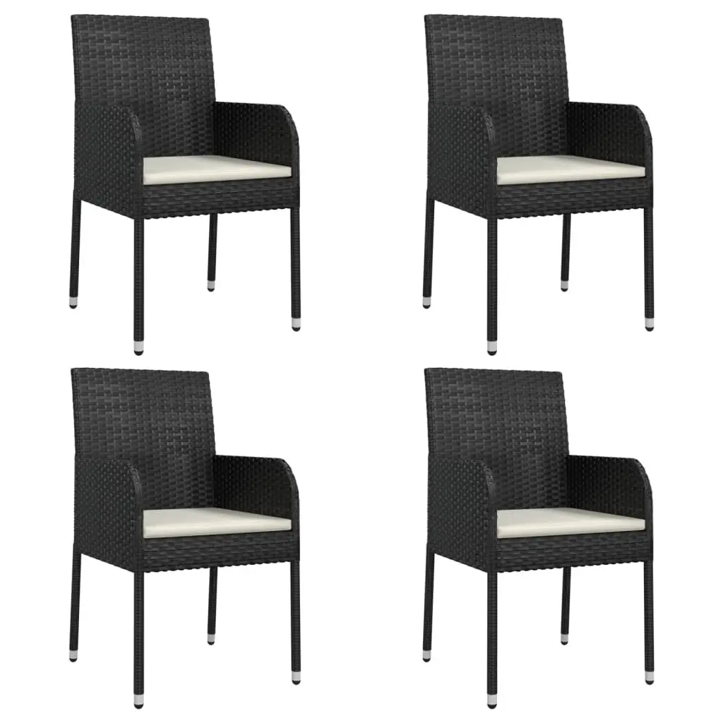 5 Piece Outdoor Garden Dining Set with Cushions Black Poly Rattan Patio Table
