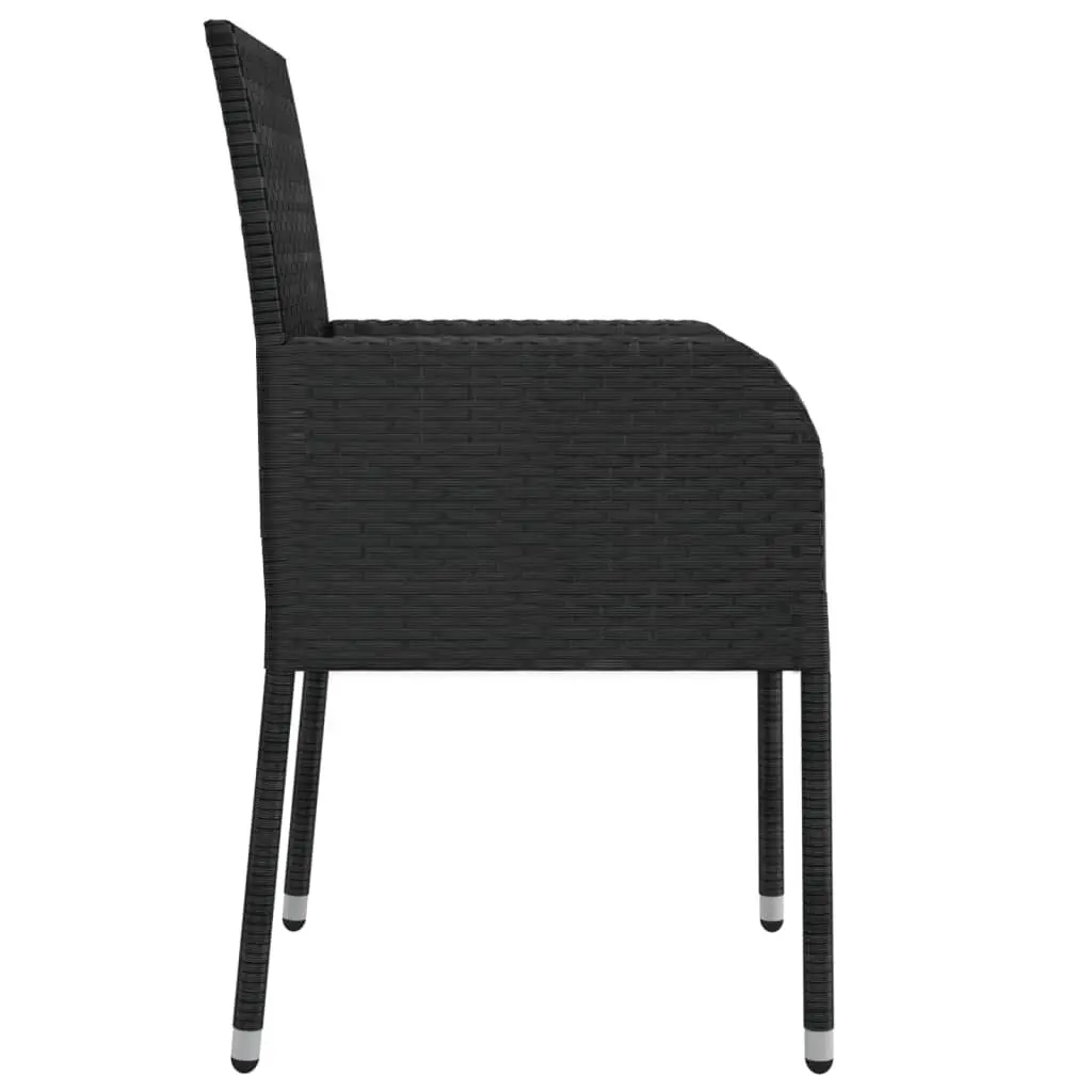 5 Piece Outdoor Garden Dining Set with Cushions Black Poly Rattan Patio Table