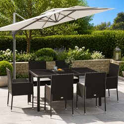 7 Piece Outdoor Garden Dining Set with Cushions Black Rattan Patio Furniture