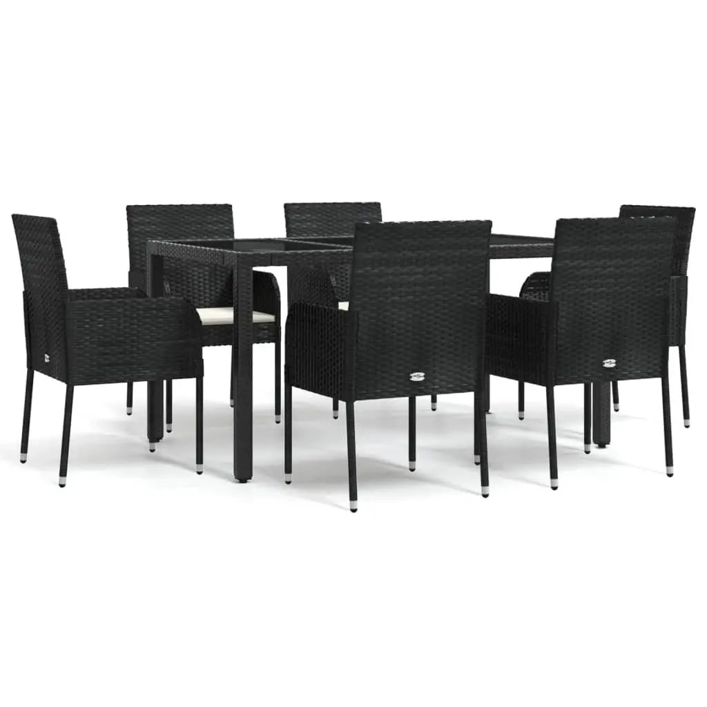 7 Piece Outdoor Garden Dining Set with Cushions Black Rattan Patio Furniture