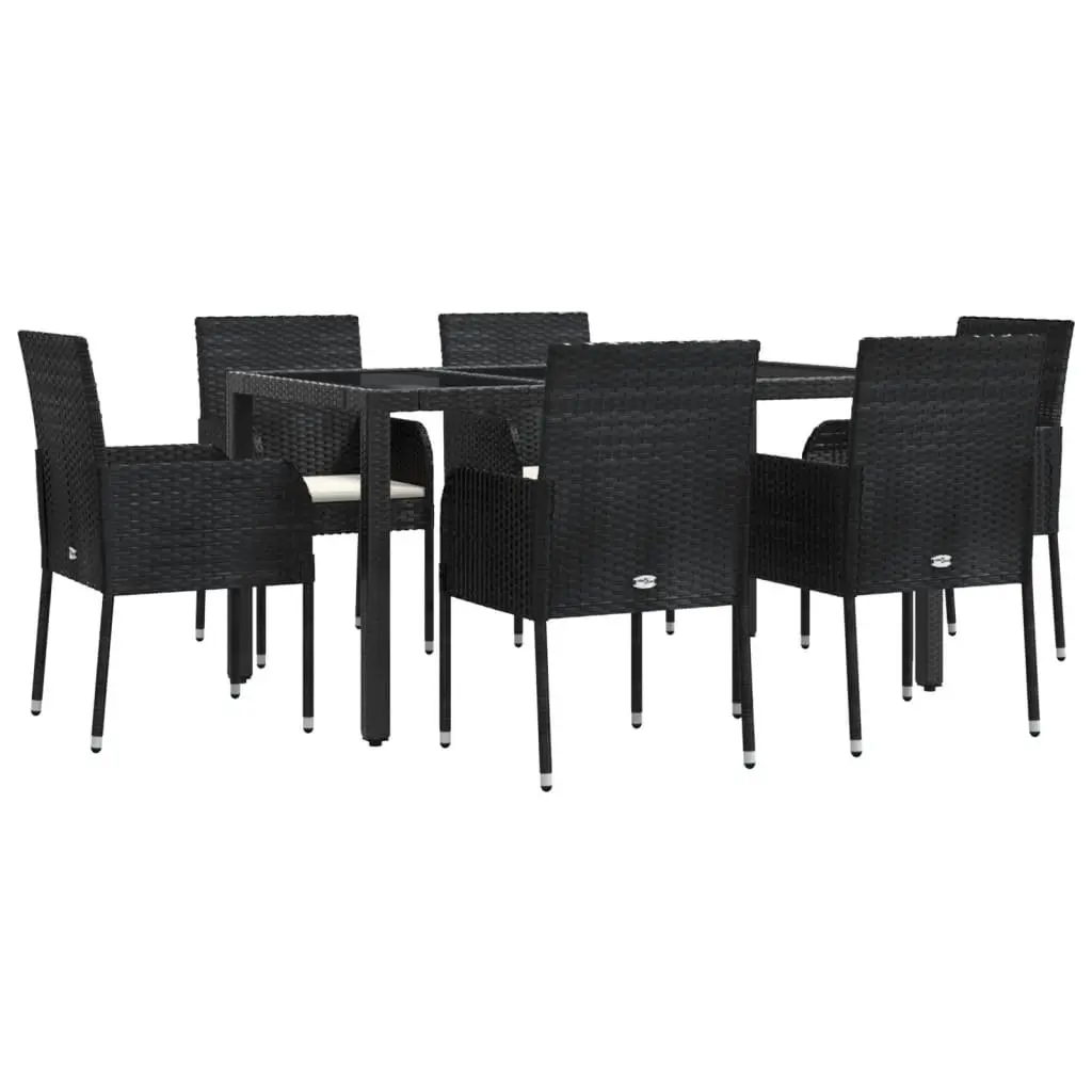 7 Piece Outdoor Garden Dining Set with Cushions Black Rattan Patio Furniture