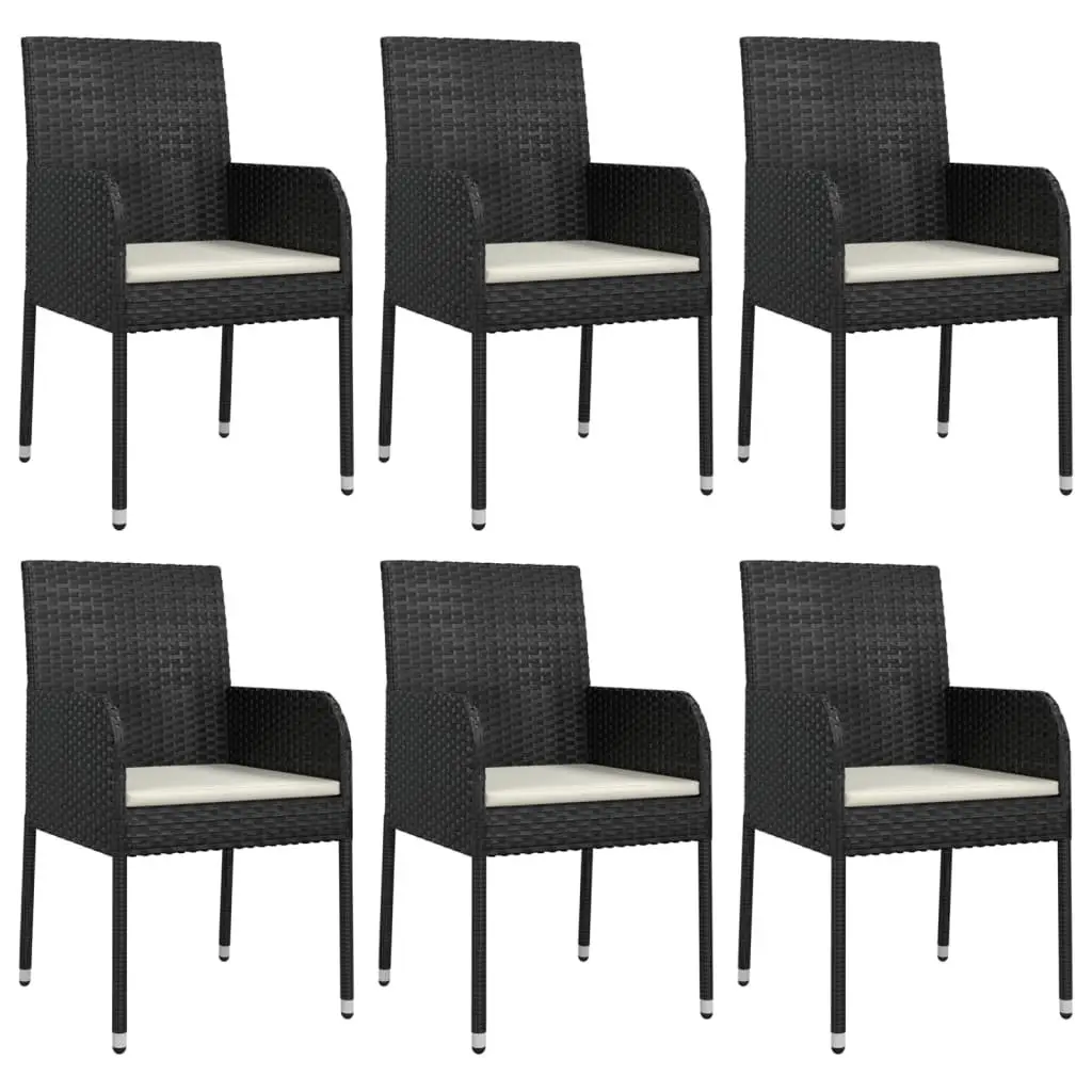 7 Piece Outdoor Garden Dining Set with Cushions Black Rattan Patio Furniture