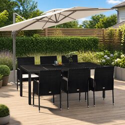7 Piece Outdoor Garden Dining Set Black Poly Rattan Chair Table Patio Furniture