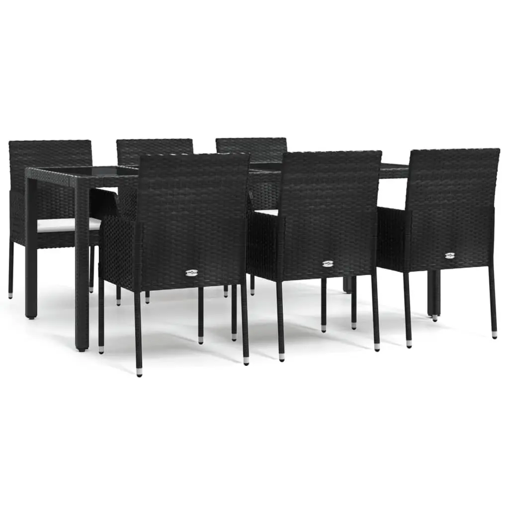 7 Piece Outdoor Garden Dining Set Black Poly Rattan Chair Table Patio Furniture