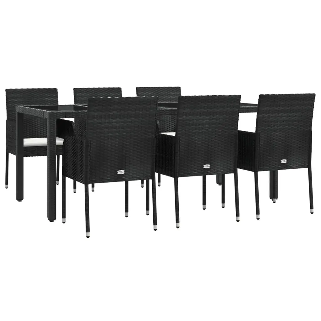 7 Piece Outdoor Garden Dining Set Black Poly Rattan Chair Table Patio Furniture