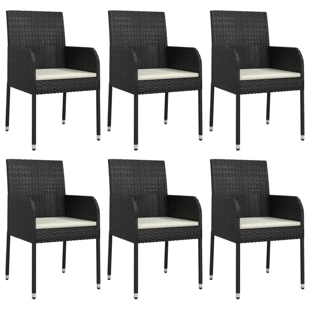 7 Piece Outdoor Garden Dining Set Black Poly Rattan Chair Table Patio Furniture