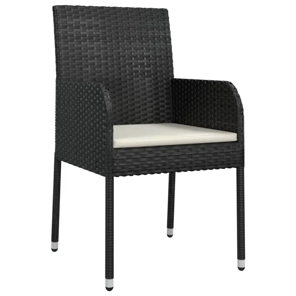 9 Piece Outdoor Garden Dining Set Black Poly Rattan Chairs Table Cushions