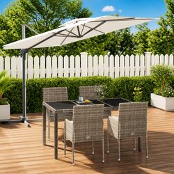 Garden Dining Set 5 Piece Outdoor Patio Furniture Grey Poly Rattan with Cushions
