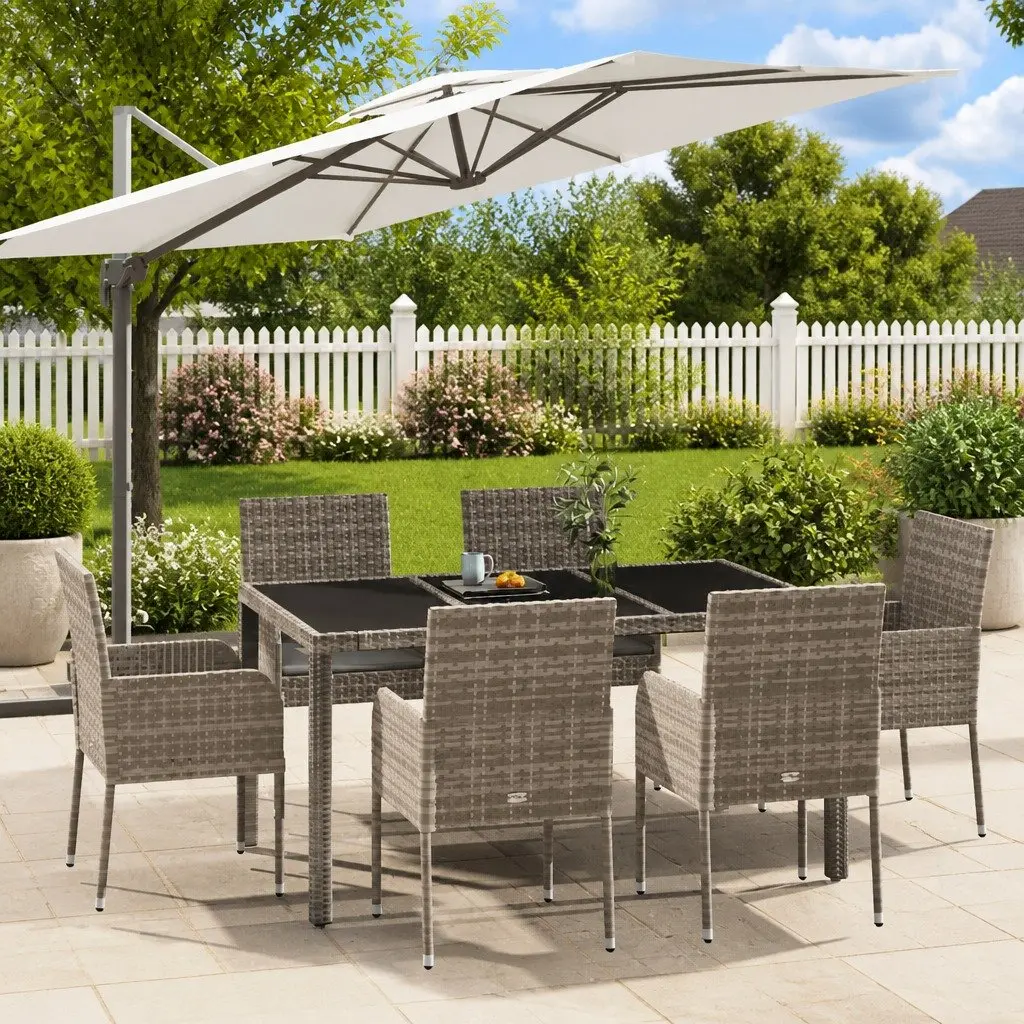 7 Piece Outdoor Garden Dining Set Grey Poly Rattan Chairs Table Patio Furniture