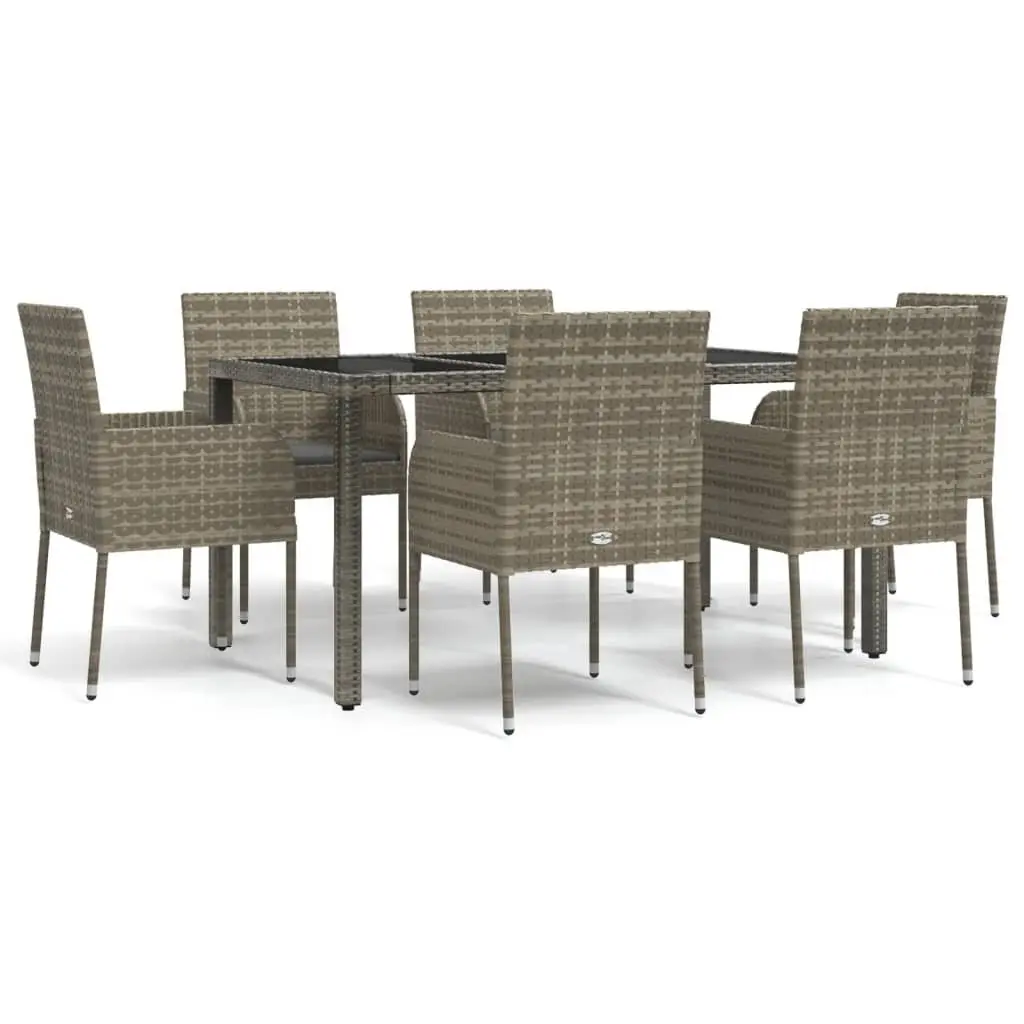 7 Piece Outdoor Garden Dining Set Grey Poly Rattan Chairs Table Patio Furniture