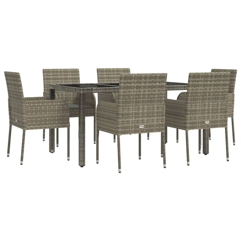 7 Piece Outdoor Garden Dining Set Grey Poly Rattan Chairs Table Patio Furniture