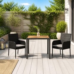 3 Piece Garden Dining Set Outdoor Patio Furniture with Cushions Black Rattan