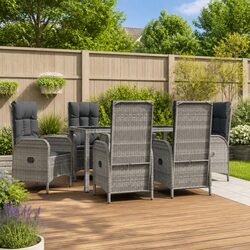 7 Piece Garden Dining Set Grey Poly Rattan Chairs Table Outdoor Furniture