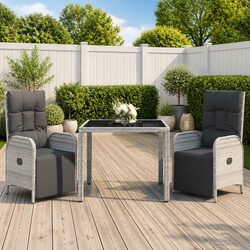 Outdoor Dining Set 3 Piece Garden Furniture Grey Poly Rattan with Cushions