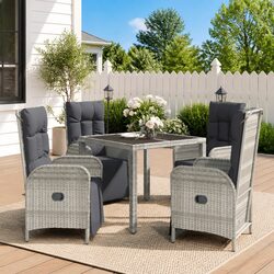 Garden Dining Set 5 Piece Outdoor Furniture Grey Poly Rattan Chairs Table