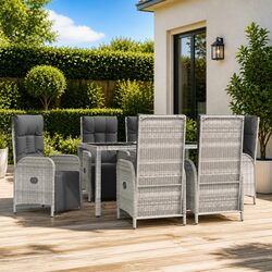 Garden Dining Set 7 Piece Outdoor Furniture Grey Poly Rattan Chairs Table