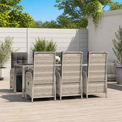 7 Piece Garden Dining Set Grey Poly Rattan Outdoor Furniture with Cushions