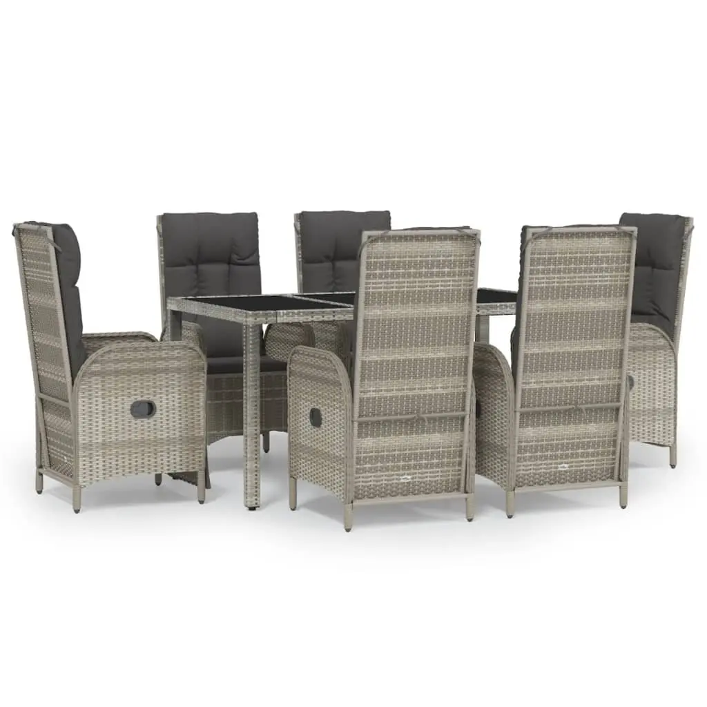 7 Piece Outdoor Garden Dining Set Grey Poly Rattan Furniture with Cushions