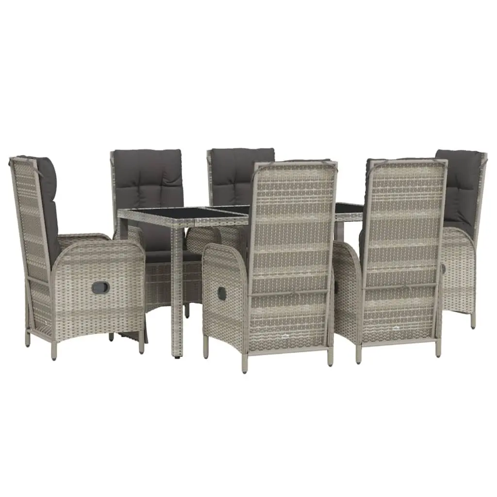 7 Piece Outdoor Garden Dining Set Grey Poly Rattan Furniture with Cushions