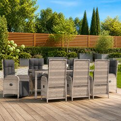 Garden Dining Set 9 Piece Grey Poly Rattan Outdoor Furniture with Cushions