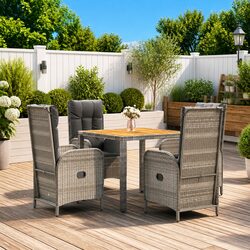 5 Piece Garden Dining Set Outdoor Furniture with Cushions Grey Poly Rattan