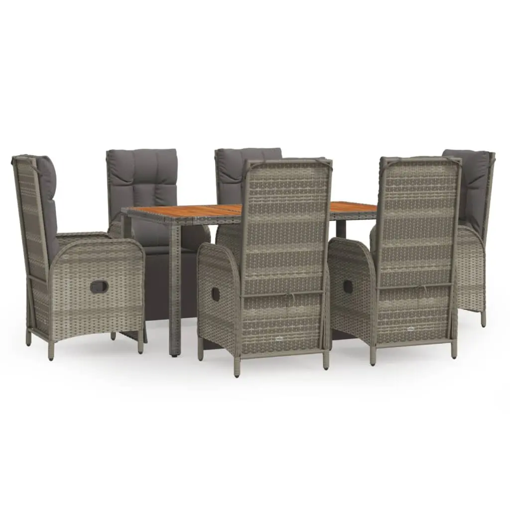7 Piece Outdoor Dining Set Garden Furniture Grey Poly Rattan Chairs Table