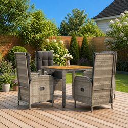 Garden Dining Set 5 Piece Outdoor Table Chairs with Cushions Grey Rattan