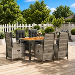 7 Piece Outdoor Dining Set Garden Furniture Chairs Table Cushions Grey Rattan