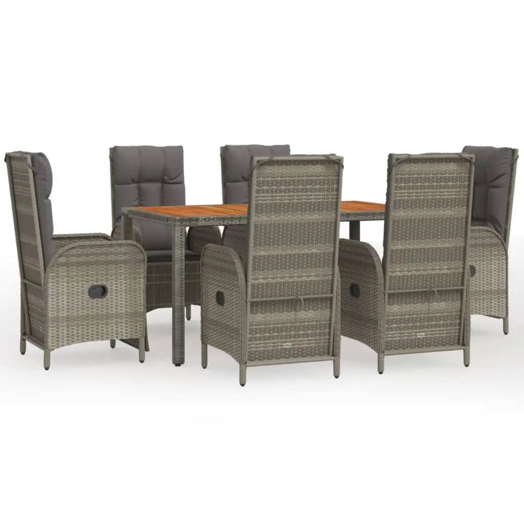 7 Piece Outdoor Dining Set Garden Furniture Chairs Table Cushions Grey Rattan