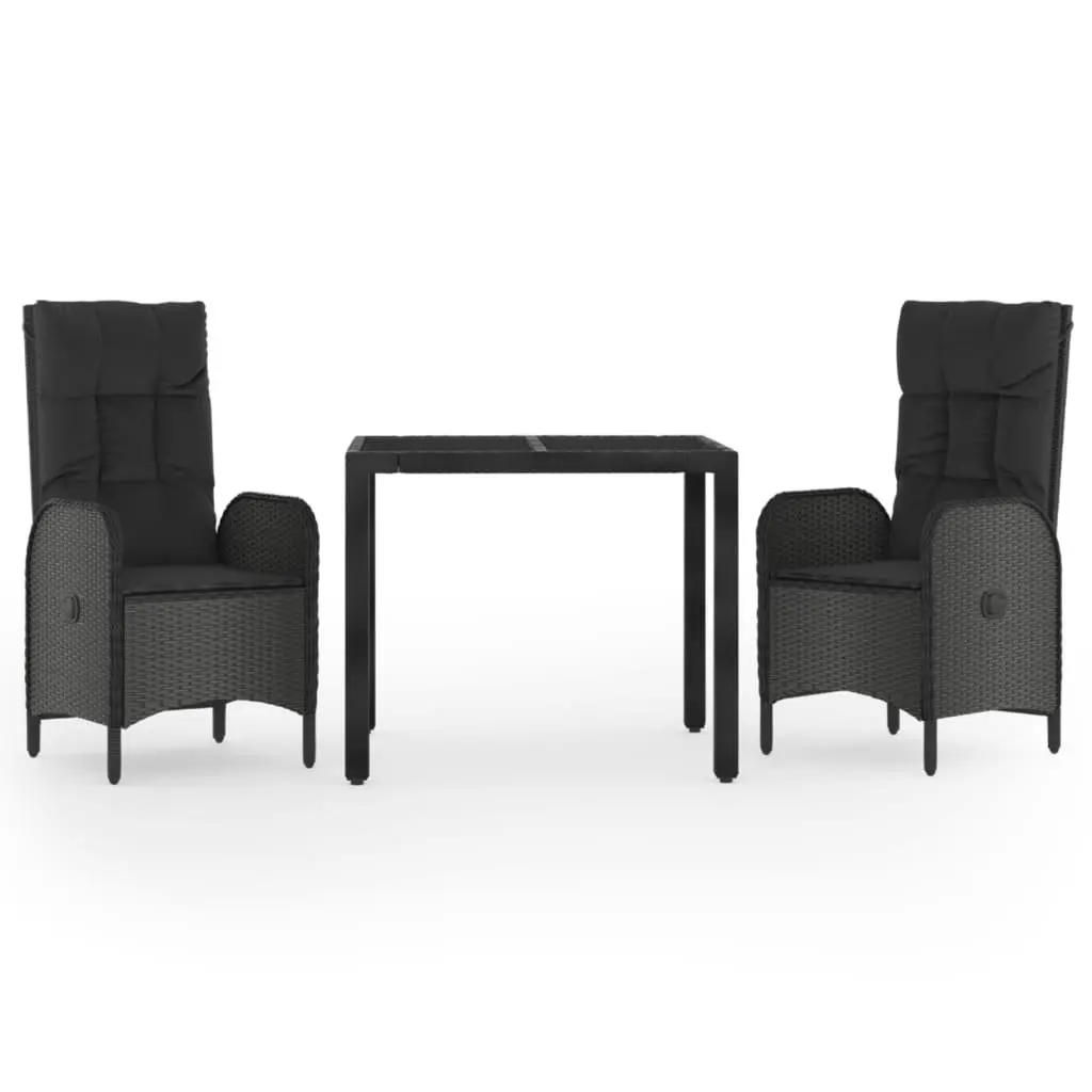 Outdoor Dining Set 3 Piece Garden Furniture Black Poly Rattan Chairs Table