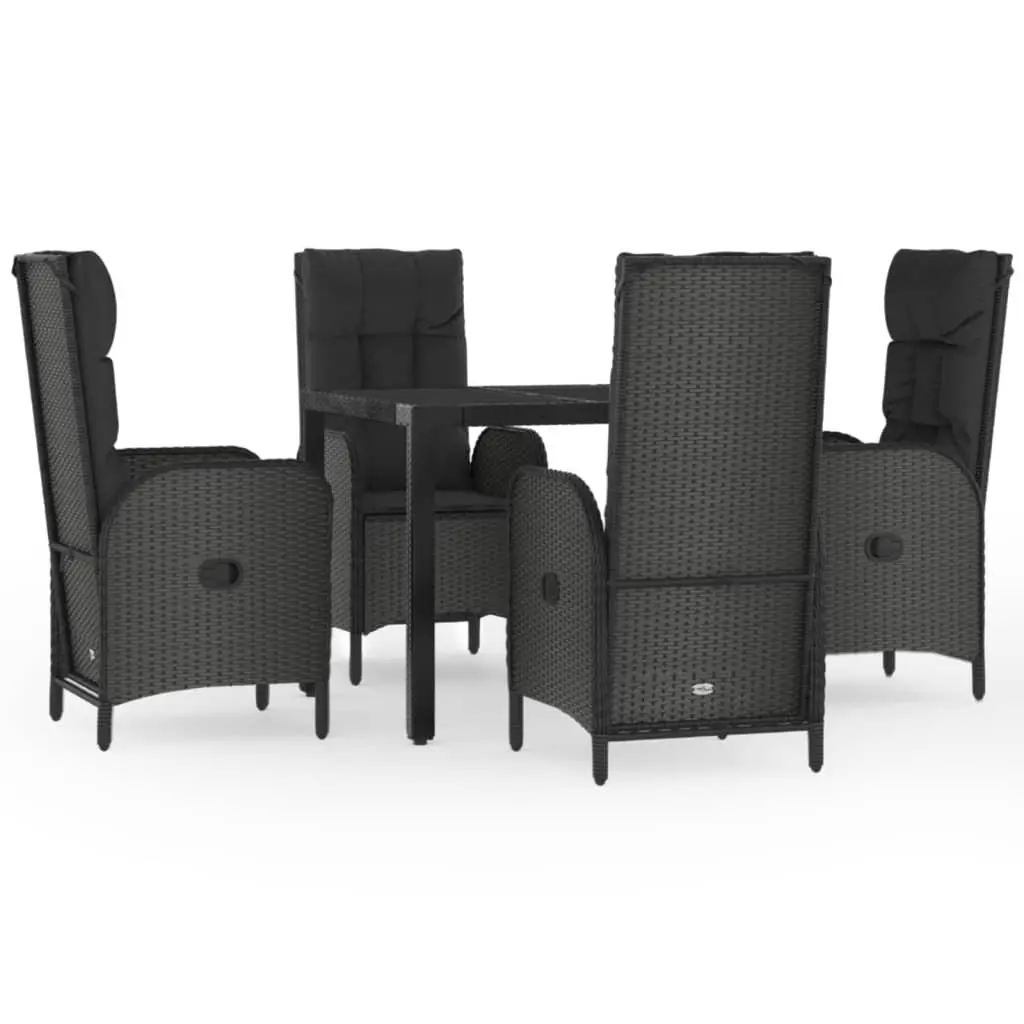 Garden Dining Set 5 Piece Outdoor Furniture Black Poly Rattan Chairs Table