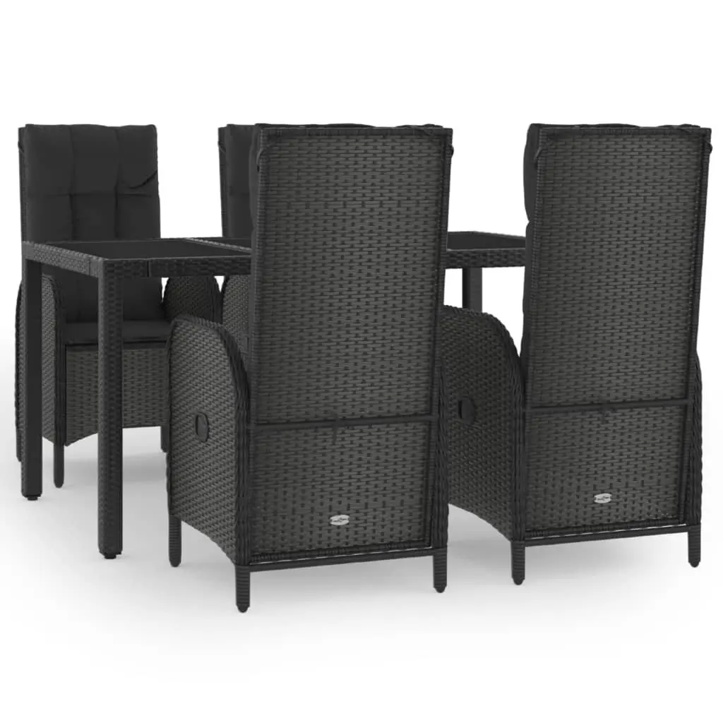 5 Piece Outdoor Garden Dining Set Black Poly Rattan Chairs Table Cushions