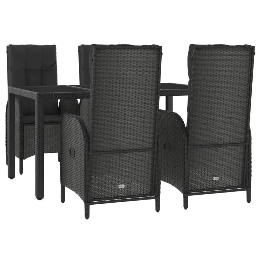 5 Piece Outdoor Garden Dining Set Black Poly Rattan Chairs Table Cushions