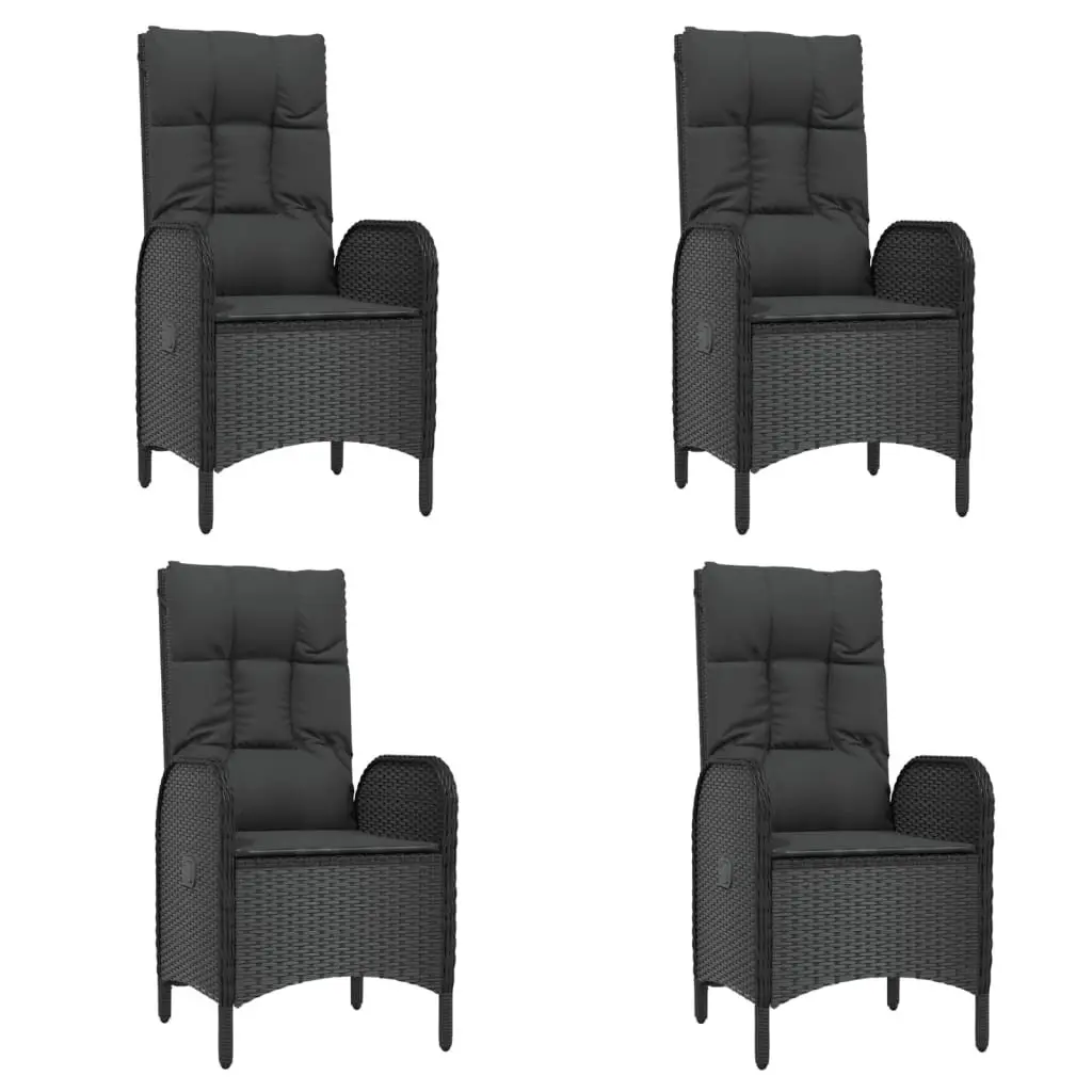 5 Piece Outdoor Garden Dining Set Black Poly Rattan Chairs Table Cushions