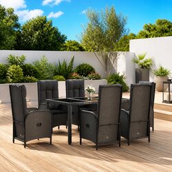 Garden Dining Set 7 Piece Outdoor Furniture Black Grey Poly Rattan Chairs Table