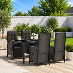5 Piece Outdoor Dining Set Garden Furniture Poly Rattan Chairs Table Cushions
