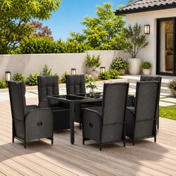 Garden Dining Set 7 Piece Outdoor Furniture Black Poly Rattan Chairs Table