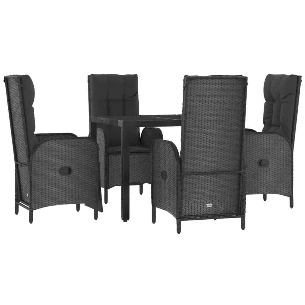 Outdoor Garden Dining Set 5 Piece Weather Resistant PE Poly Rattan Black Chairs Table with Cushions