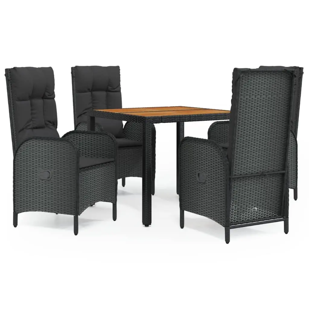 5 Piece Outdoor Garden Dining Set with Cushions Black Rattan Furniture