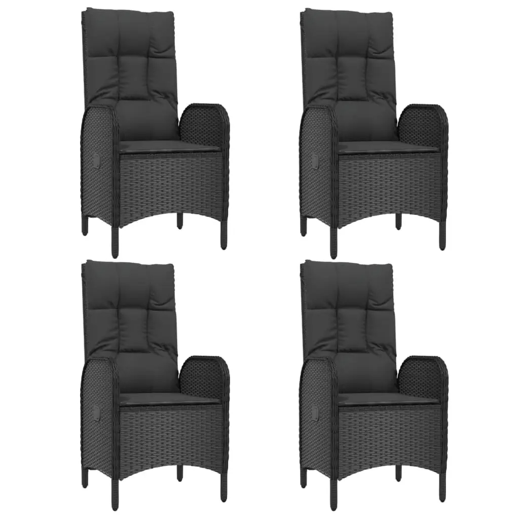 5 Piece Outdoor Garden Dining Set with Cushions Black Rattan Furniture