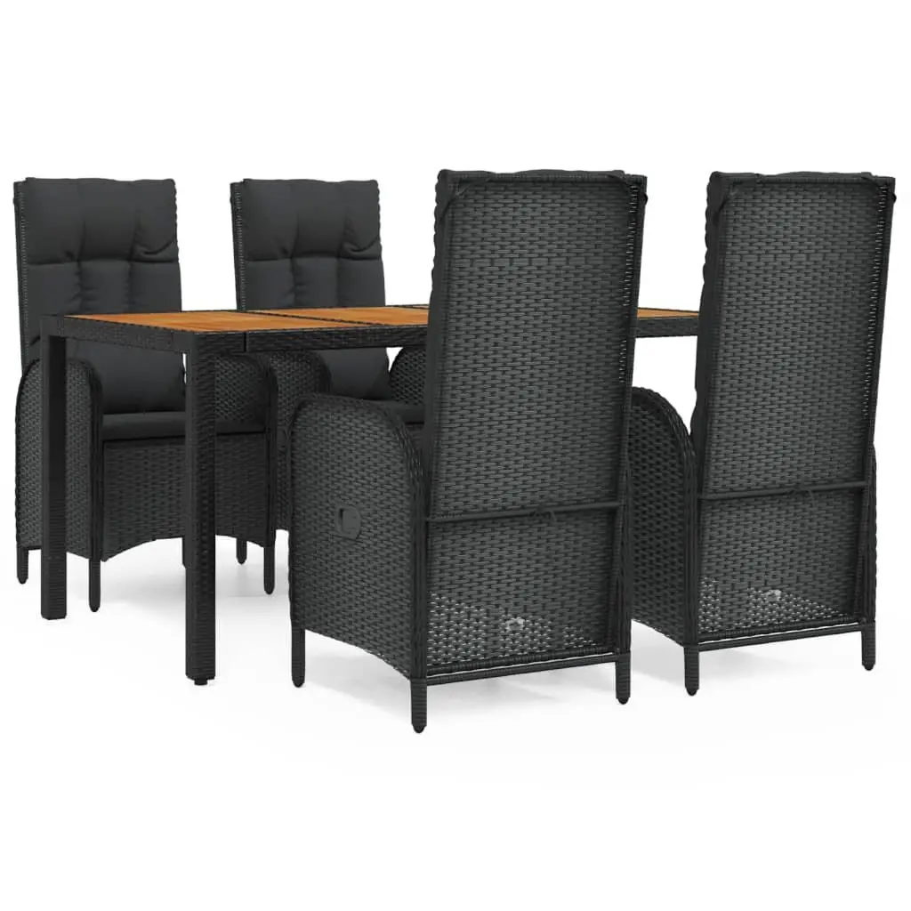 Garden Dining Set 5 Piece Black Poly Rattan Outdoor Furniture with Cushions